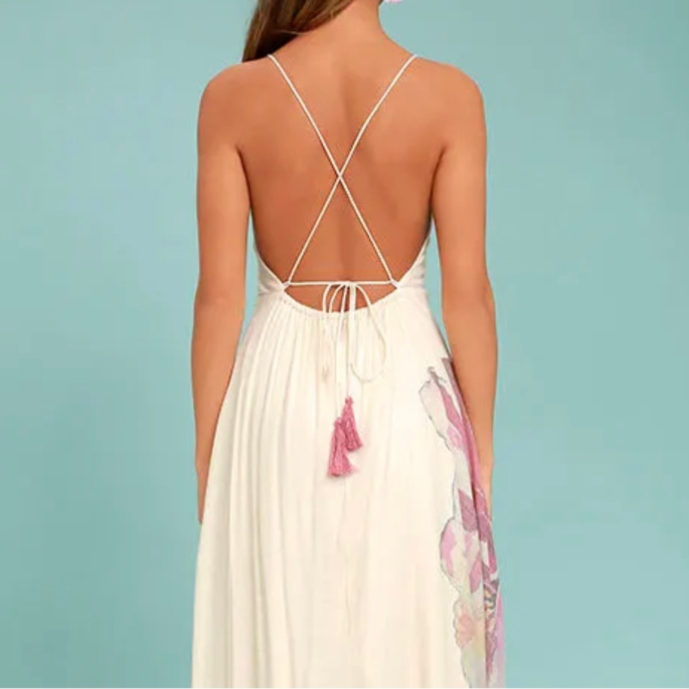 Lulus Zen Garden Cream Floral Print Maxi Dress Size XS new with tags. Vintage - Picture 4 of 12